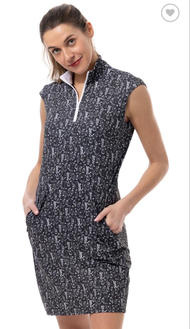 SanSoleil Women’s Mock Neck Golf Dress UV protection Black Size Small cap Sleeve